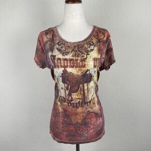 Vintage Bit & Bridle T Shirt Graphic Size M Cowgirl Western Line Dance Crew
